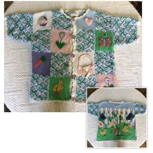 Eagles Eye Granny Sweater M 3D Cardigan Easter Theme Angora Bunny Rabbit Chicken